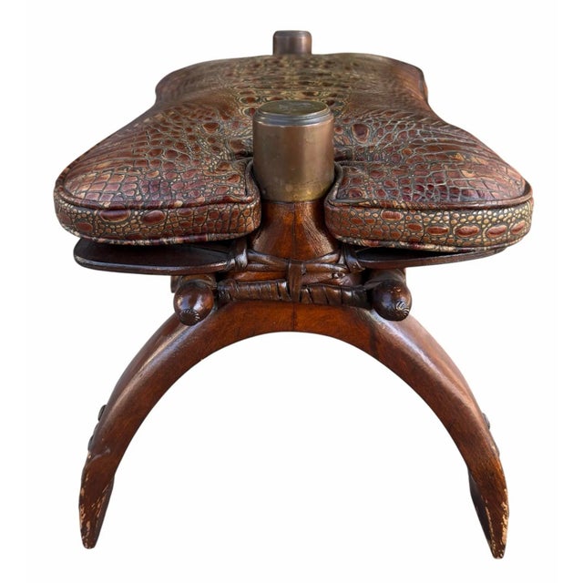 Antique Crocodile Leather Camel Footstool Ottoman Bench For Sale - Image 4 of 5