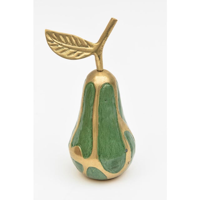 1970s Vintage Enamel and Brass Pear and Apple Sculpture Objects, Green and Red Set of 6 For Sale - Image 5 of 11