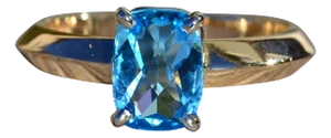 The Jemison: Ladies 14K Two Tone Signed Checkerboard Cut Topaz Ring