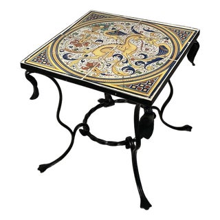 Vintage Palm Beach Addison Mizner Wrought Iron Side Table With Hand-Painted Tile Top, C. 1920s For Sale