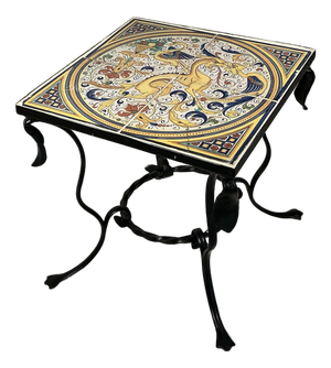 Vintage Palm Beach Addison Mizner Wrought Iron Side Table With Hand-Painted Tile Top, C. 1920s