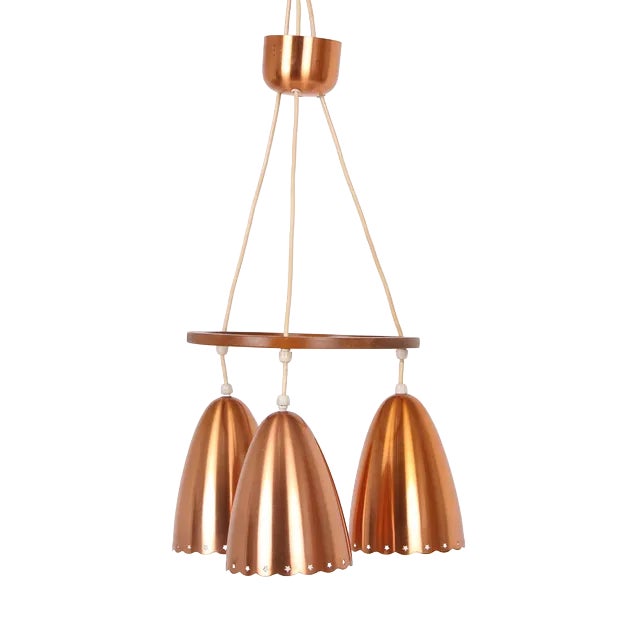 Danish Lamp in Copper and Teak, 1950s For Sale