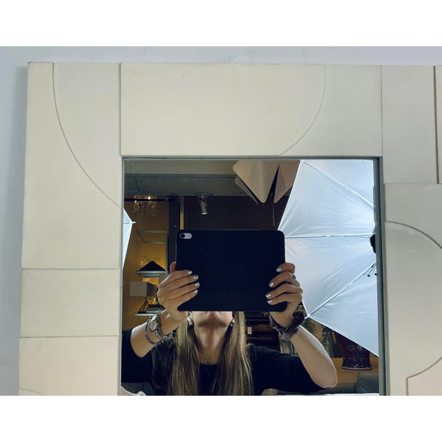 Mid-Century Modern Currey & Company Mid-Century Modern Raised Geometric Cream Mirror For Sale - Image 3 of 4