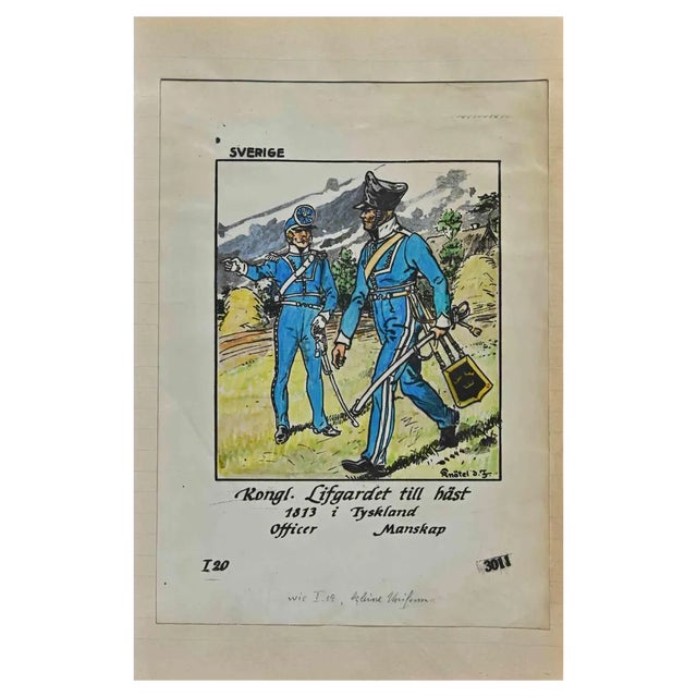 Herbert Knotel, Kongl. Lifgardet till Hast, Ink & Watercolor Drawing, 1940s For Sale