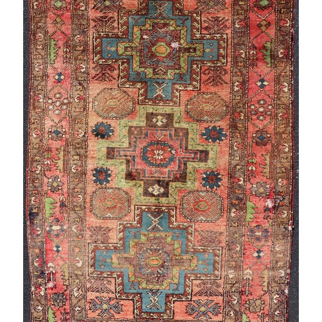 Vintage Caucasian Kazak Rug With Medallions in Coral and Turquoise 4'2 X 6'9 For Sale - Image 4 of 14