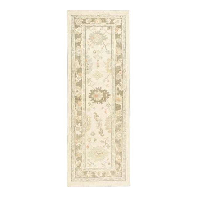 Hand Knotted Modern Turkish Oushak Oriental Runner 2'9" X 7'9" For Sale