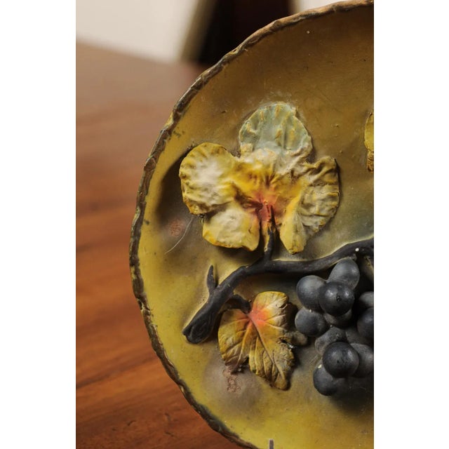 Mid 20th Century French 20th Century Wall Hanging Pottery Plate with Black Grapes Motifs For Sale - Image 5 of 11