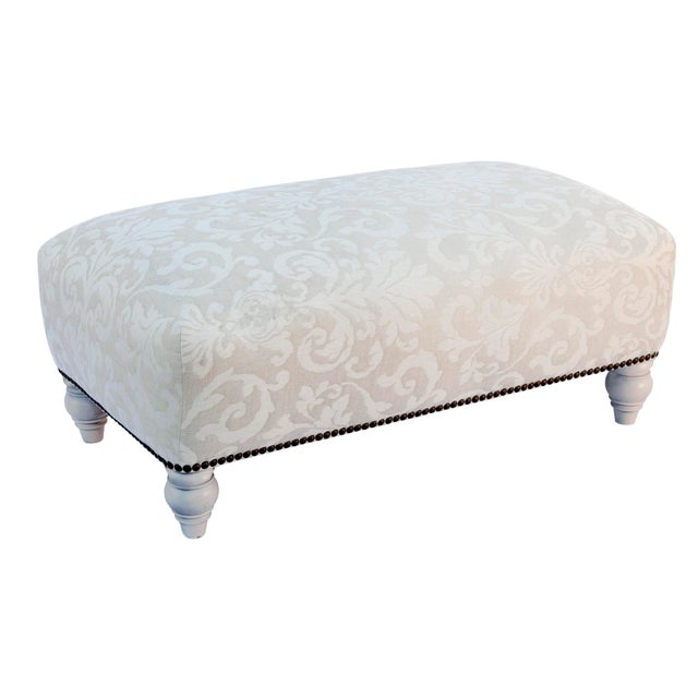 Large Ottoman/Pouf in Romo Italian Woven Linen/ New Upholstery