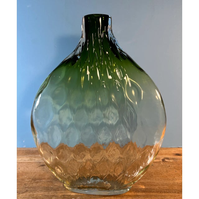 Green Art Glass Narrow Oval Ombre Green Diamond Pattern Vase For Sale - Image 8 of 12