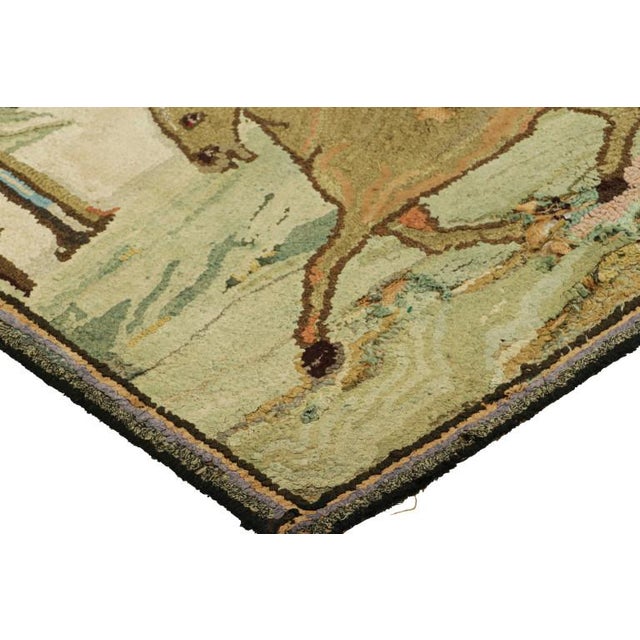 Antique Hooked Rug With Horse Pictorials in Blue and Cream From Rug & Kilim For Sale In New York - Image 6 of 8