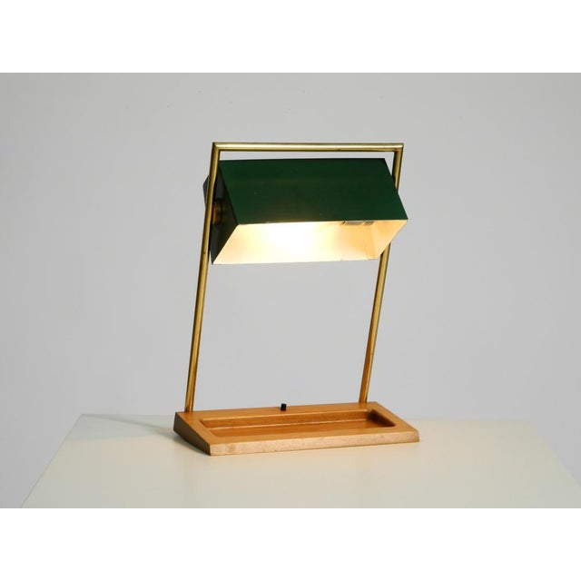 Large Table Lamp with Brass Frame, Teak Base, and Green Lampshade from Temde, 1960s For Sale - Image 9 of 18