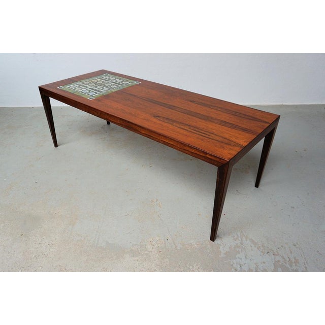 Rosewood Coffee table designed by Severin Hansen for Haslev Møbelsnedkeri with Niels Thorsson tiles made by Royal...