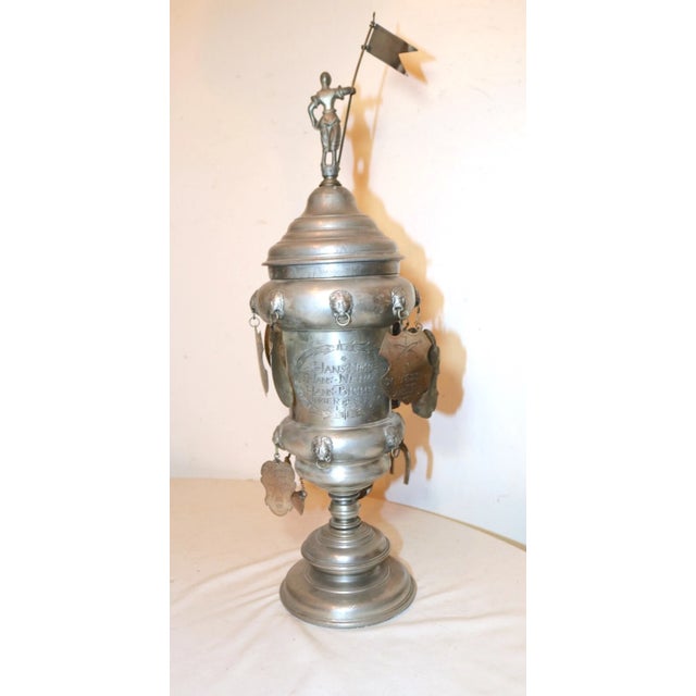 Metal Rare Large Antique 17th Century German Handmade Forged Pewter Lidded Family Urn For Sale - Image 7 of 13