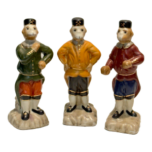 Mid 20th Century Glazed Porcelain Singerie Monkey Figurines by Turtle and Crane - Maximalist Meissen Style -Set of Three