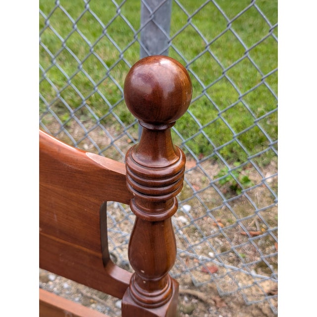 Brown Vintage Cannonball American Colonial Carved Cherry Wood Twin Size Bedframe - A Pair For Sale - Image 8 of 11