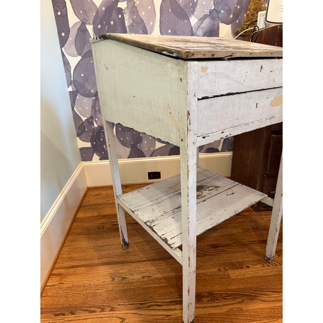Farmhouse Antique Primitive Country Store Merchant Counter With Lift-Top Storage & Original White Paint For Sale - Image 3 of 6