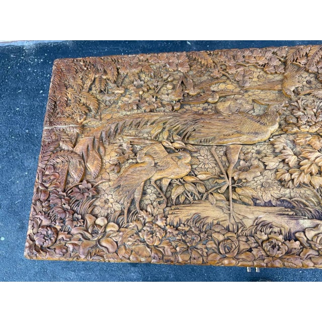 Early 20th Century Antique Chinese Carved Camphor Wood Trunk Coffer Chest For Sale - Image 5 of 16