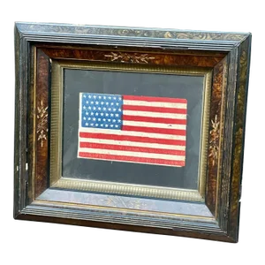Antique 45 Star American Flag Circa 1890 Gauze in Period Frame