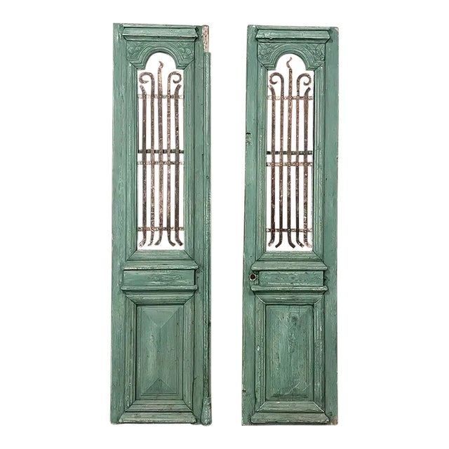 Pair 19th Century Exterior French Doors With Wrought Iron For Sale