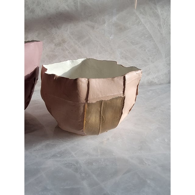 2020s Paola Paronetto Italian Paper Clay Ceramic Bowls W/ Gold - Set of 2 For Sale - Image 5 of 11