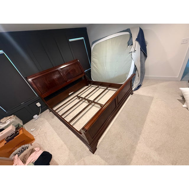 Brown Ethan Allen King Sleigh Bed + 2 Matching Nightstands For Sale - Image 8 of 15