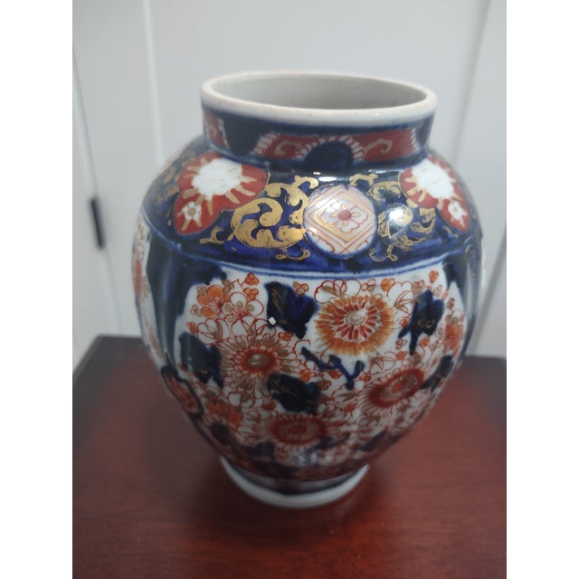 1920s Japanese Imari Style Porcelain Covered Ginger Jar Temple Jar Cherry Blossom Cobalt Blue Iron Red Gold For Sale In New York - Image 6 of 12