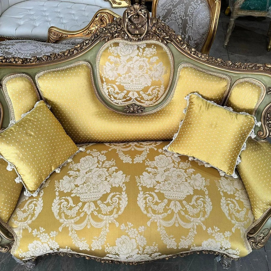 French Rococo Style Golden Sofa With Gold Details | Chairish