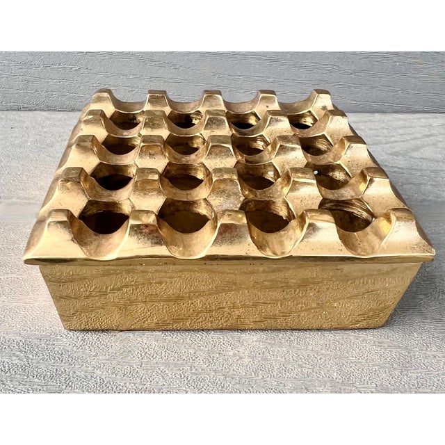 Mid-Century Modern Vintage Scandinavian Modern Brass "Ultima" 16-Hole Ashtray Box, in the Style of Bo Ljungberg & Holger Bäckström For Sale - Image 3 of 8
