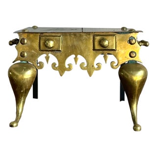 Vintage Boho Brass Footman Stool For Sale