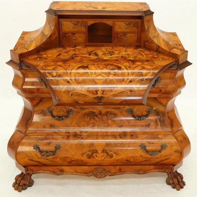 1990s Italian Bombe Inlay Olive Wood Dresser Drop Front Jewerly Compartment Secretary For Sale - Image 5 of 13