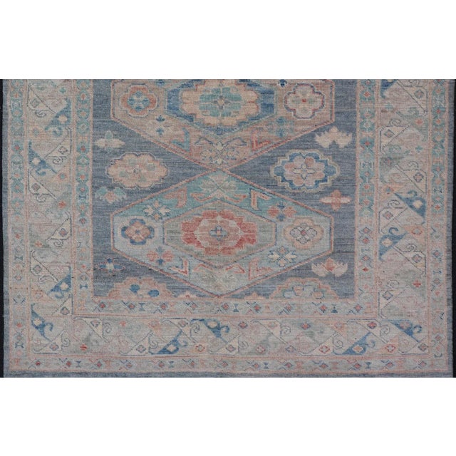 Modern Oushak With Three Large Medallion Design on a Blue-Gray Field For Sale - Image 4 of 12