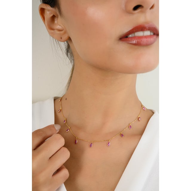 Art Deco Marquise Cut Drop Ruby Gemstone Chain Necklace For Sale - Image 3 of 11