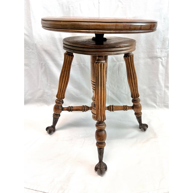 Antique Tonk Victorian Adjustable Piano Stool With Glass Ball Claw Feet For Sale - Image 10 of 11