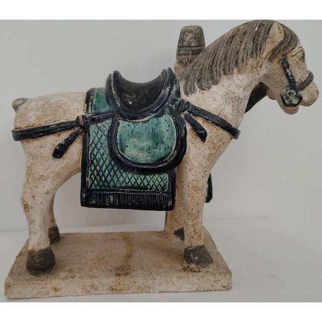 Antique 16th Century Chinese Ming Dynasty Glazed Pottery Horse and Groom - Rare Cobalt Blue and Turquoise Mingqi For Sale - Image 4 of 13