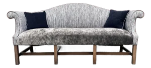 Mid 20th Century Vintage Velvet and Chenille Camelback Sofa in Black and Clay