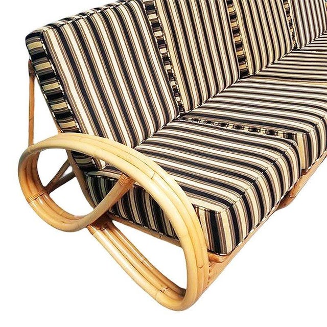 1950s Restored MCM 3/4 Pretzel Rattan Sectional Sofa & Recliner Chair Living Room Set For Sale - Image 5 of 9