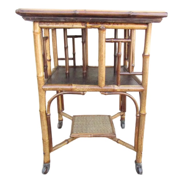 Unique Antique English Bamboo Bookshelf Table For Sale