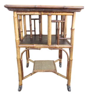 Unique Antique English Bamboo Bookshelf Table