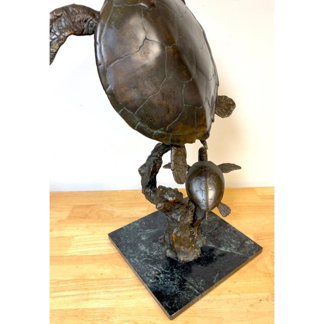 Monumental Bronze Sea Turtle Sculpture on Marble Base, Late 20th Century For Sale - Image 14 of 18