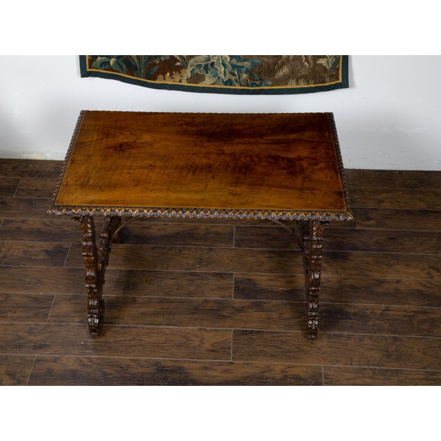 Italian 19th Century Walnut Baroque Style Fratino Table with Carved Lyre Legs For Sale - Image 12 of 12