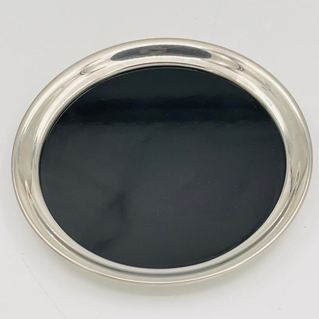 Mid-Century Modern Vintage Lenox Pewter and Black Lucite 7.5" Diameter Tray For Sale - Image 3 of 9
