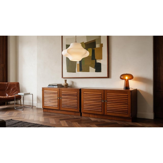 Vintage Cabinets with Jalousie / Venetian Blind Doors in Walnut Wood, 1970s, Set of 2, in Good conditions. Designed 1970...