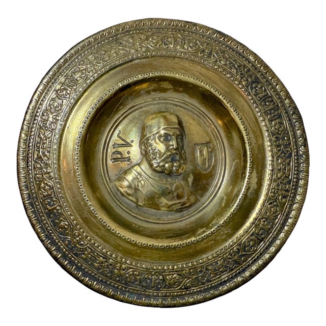 High Quality Antique p.v. Thick Brass Relief Portrait Wall Plaque Medallion For Sale