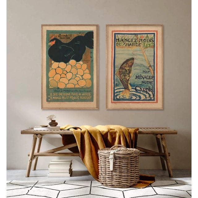 This vintage chicken, hen, rooster, print was reproduced from an original set of ration posters produced in France during...