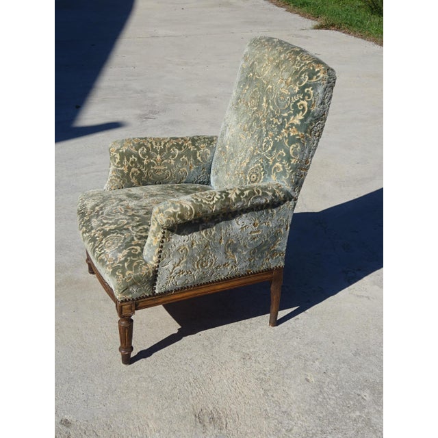 Napoleon III Blue-Grey and Gold Velvet Lounge Chair, 1890s For Sale - Image 17 of 18