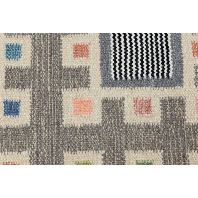 2020s Handcrafted Modern Swedish Scandinavian Flatweave Area Rug Grey & Multi-Color For Sale - Image 5 of 11