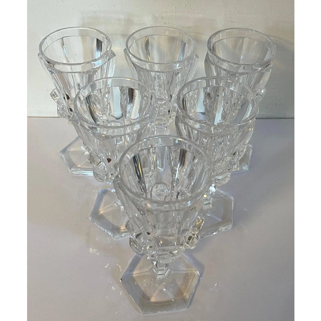 Antique 19th Century American Classical Flint Crystal Raised Panel Wine Glasses- Set of 6 For Sale - Image 4 of 13