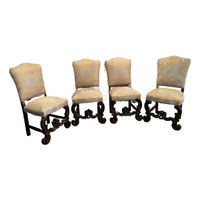 Set 4 Louis XIV Style 19th Century French Walnut Rococo Side Chairs For Sale