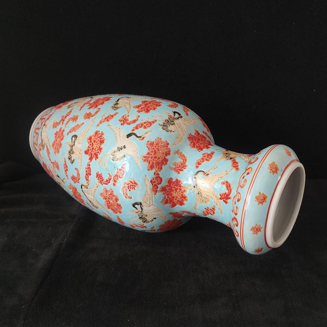White Chinese Ceramic Vase,Kangxi Marked Famille Rose Porcelain Vase Hand Painted Cranes and Flowers Pattern For Sale - Image 8 of 11