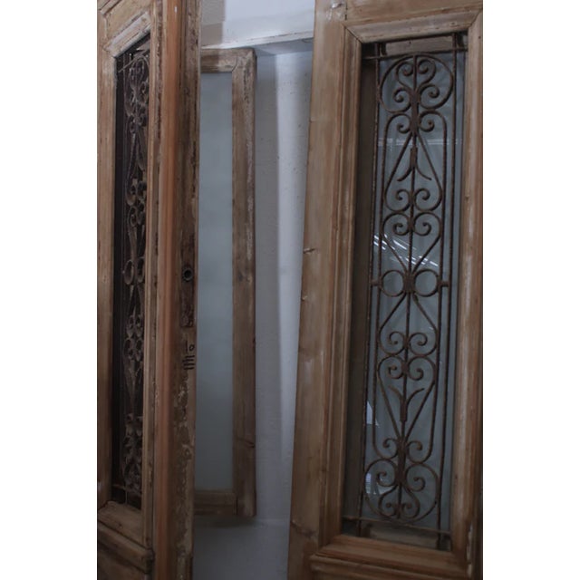 Rustic European Late 19th Century Double French Doors With Metal/Glass - A Pair For Sale - Image 3 of 3